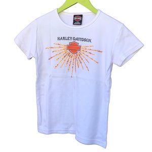 Kids Harley Davidson Large Graphic Tee T-Shirt White Sequin Sunburst Victorville